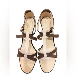 NWOT Brand New Tod's Elegant Brown and Cream Sandals